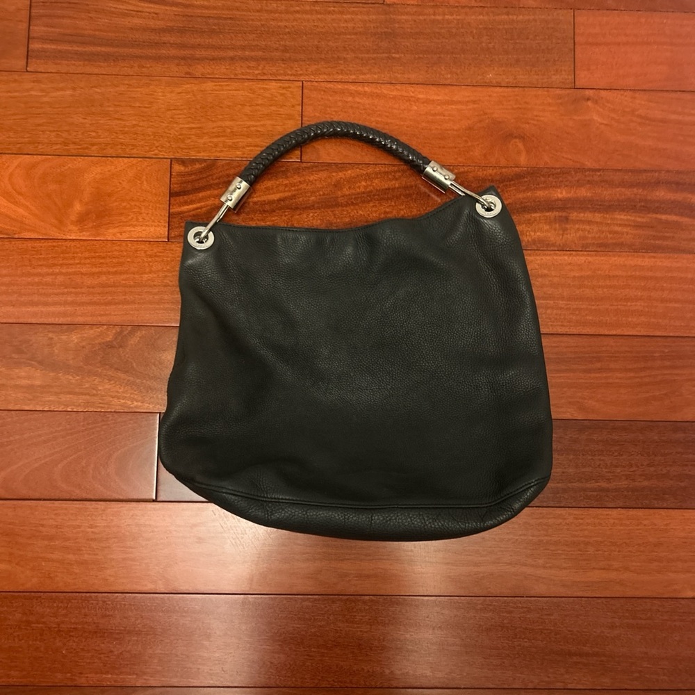 Michael Kors Black Leather Hobo Bag with Braided Top Handle